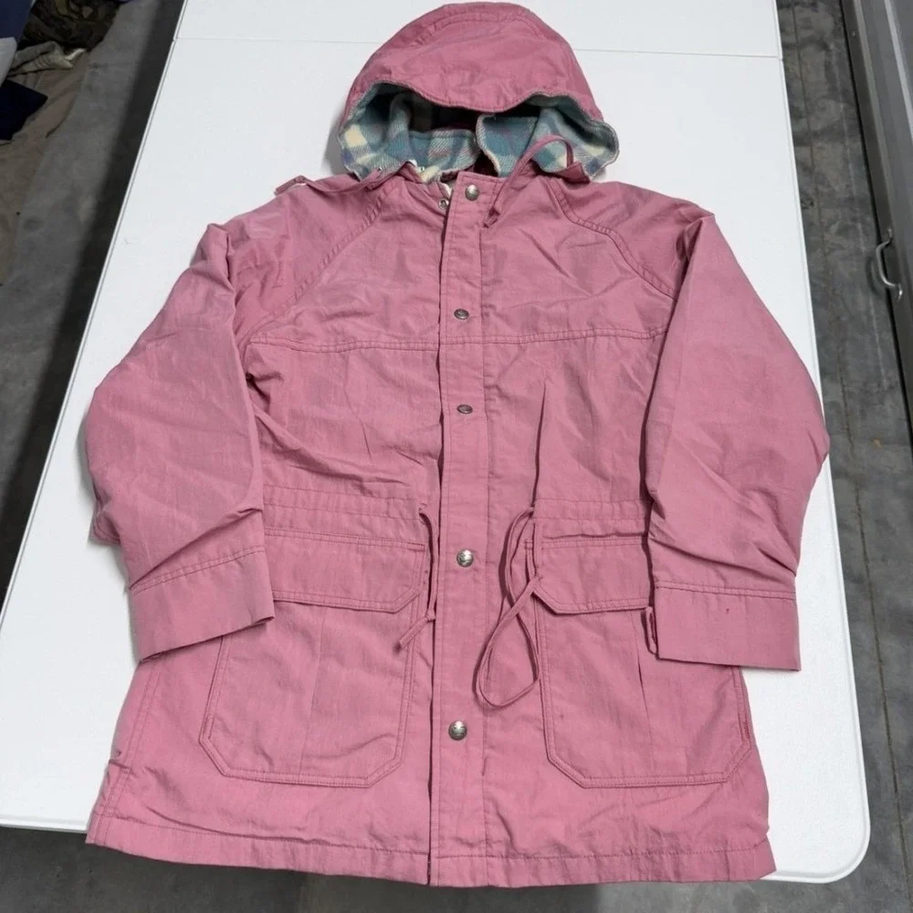 Vintage woolrich Pink Utility Parka Jacket Plaid Lined Hooded Field Coat Rose